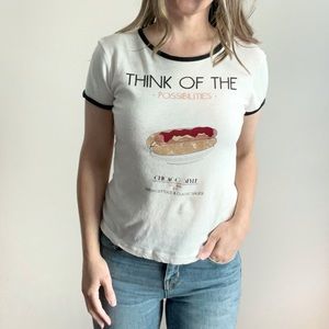 MNG Think of the Possibilities Chicago Hotdog ringer tee size XS